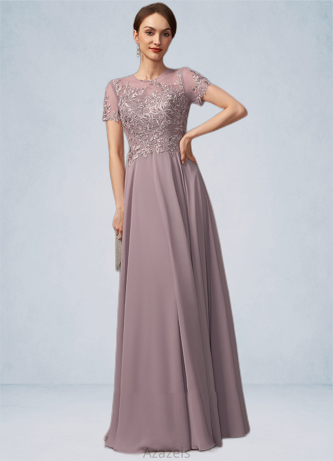 Ayla A-Line Scoop Neck Floor-Length Chiffon Lace Mother of the Bride Dress With Beading Sequins DF126P0014987