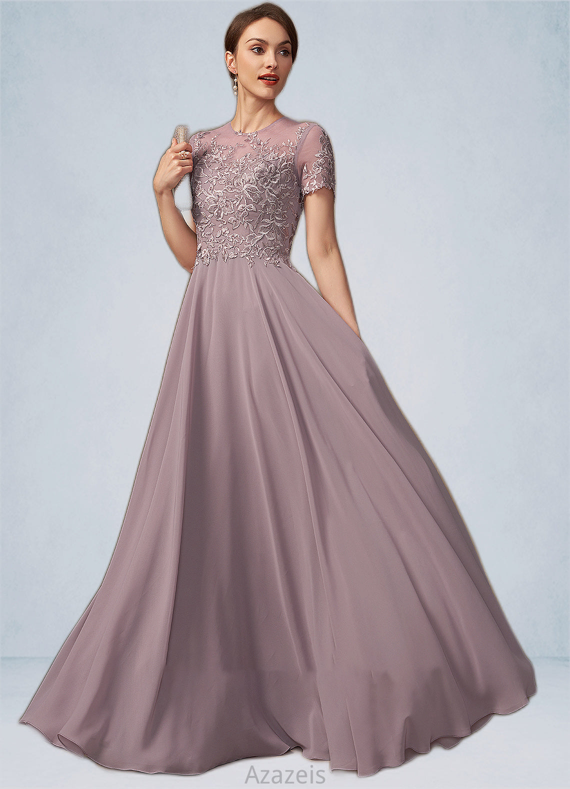 Ayla A-Line Scoop Neck Floor-Length Chiffon Lace Mother of the Bride Dress With Beading Sequins DF126P0014987