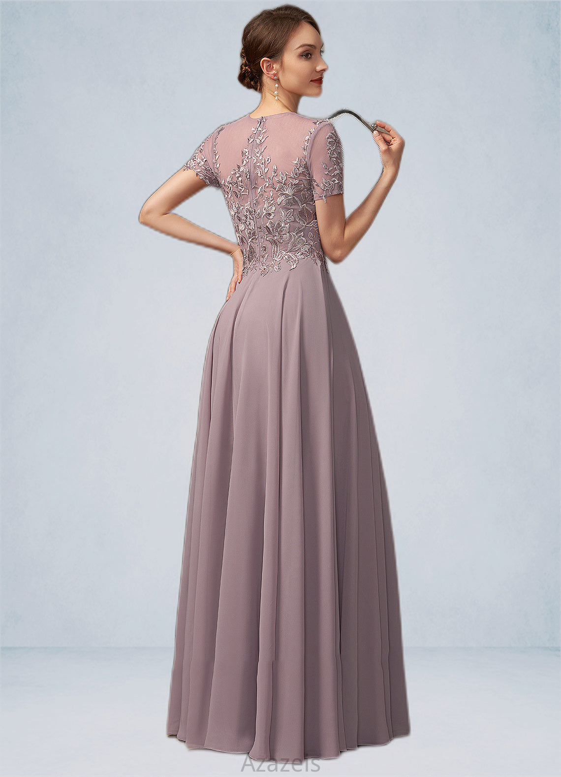 Ayla A-Line Scoop Neck Floor-Length Chiffon Lace Mother of the Bride Dress With Beading Sequins DF126P0014987