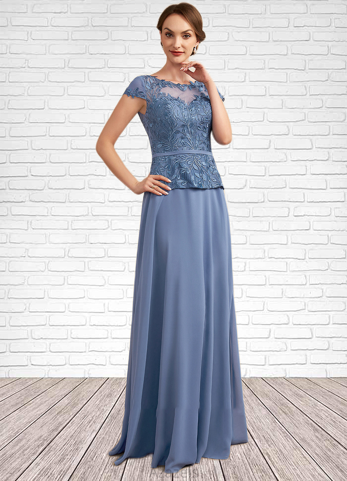 Nyasia A-Line Scoop Neck Floor-Length Chiffon Lace Mother of the Bride Dress DF126P0014989