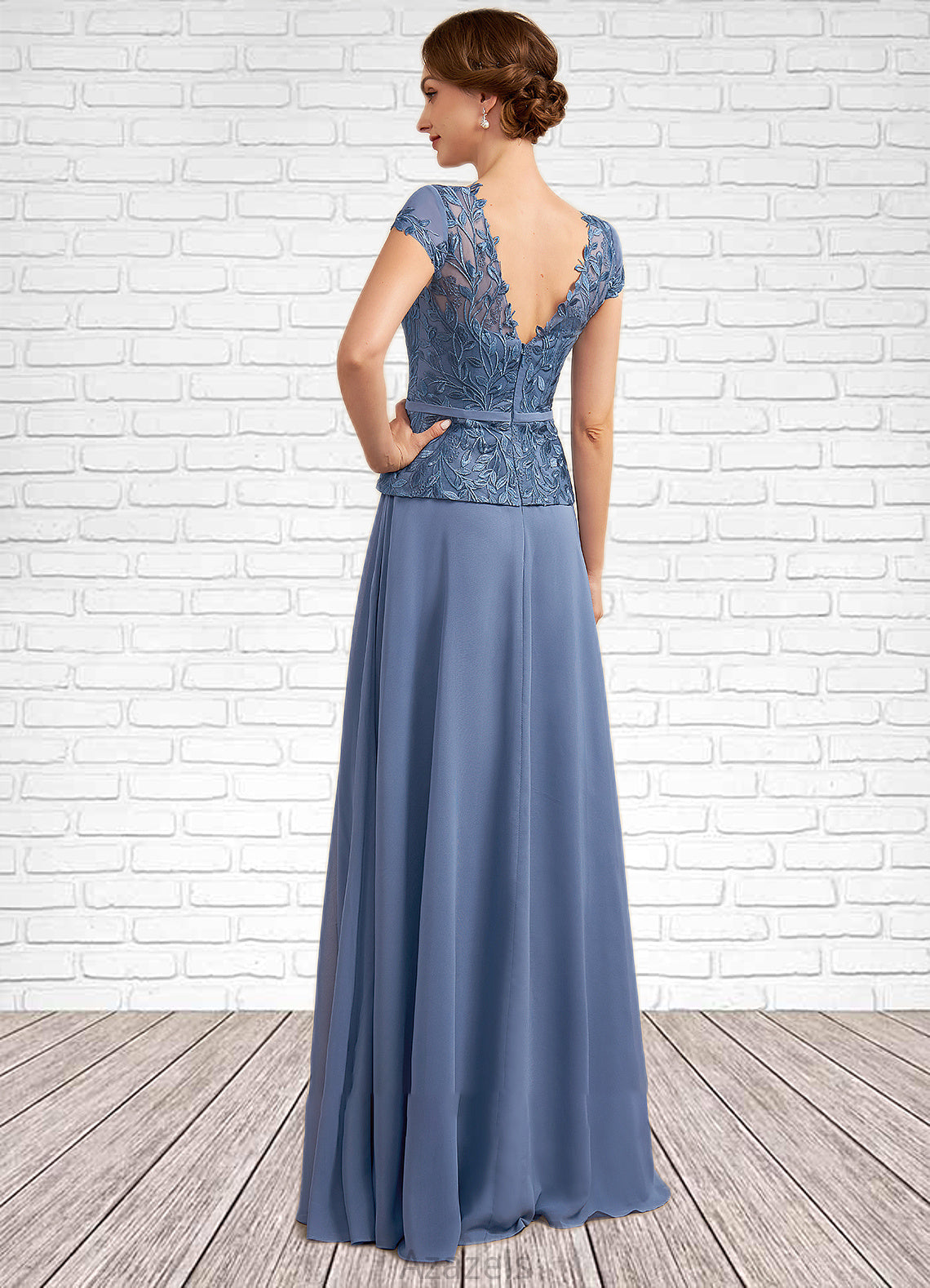 Nyasia A-Line Scoop Neck Floor-Length Chiffon Lace Mother of the Bride Dress DF126P0014989