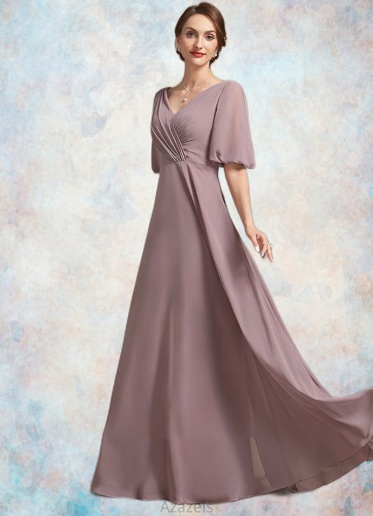 Elizabeth A-Line V-neck Floor-Length Chiffon Mother of the Bride Dress With Ruffle DF126P0014992