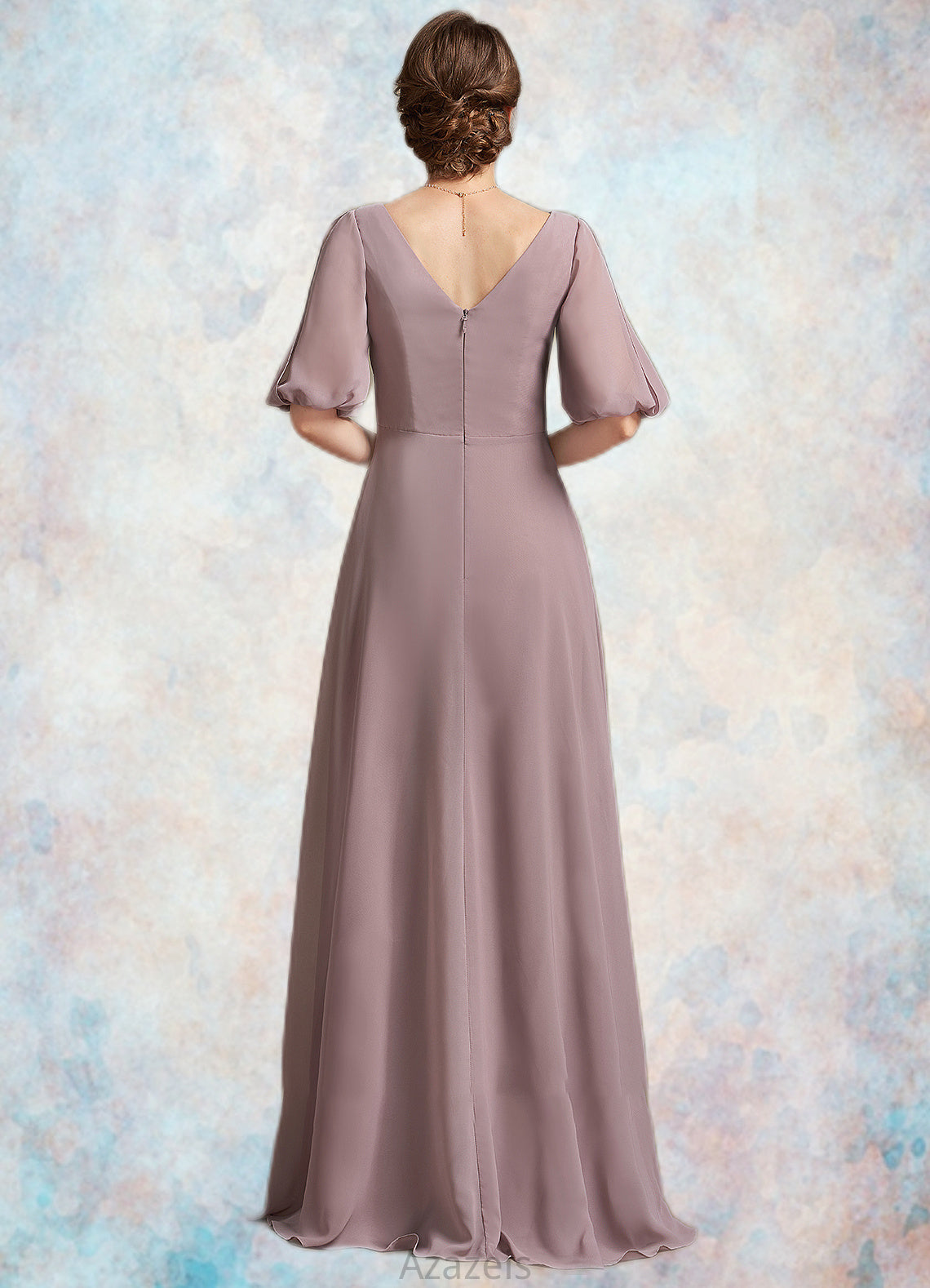 Elizabeth A-Line V-neck Floor-Length Chiffon Mother of the Bride Dress With Ruffle DF126P0014992