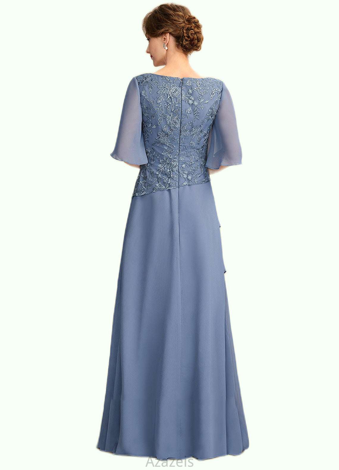 Gemma A-Line Scoop Neck Floor-Length Chiffon Lace Mother of the Bride Dress With Sequins Cascading Ruffles DF126P0014997