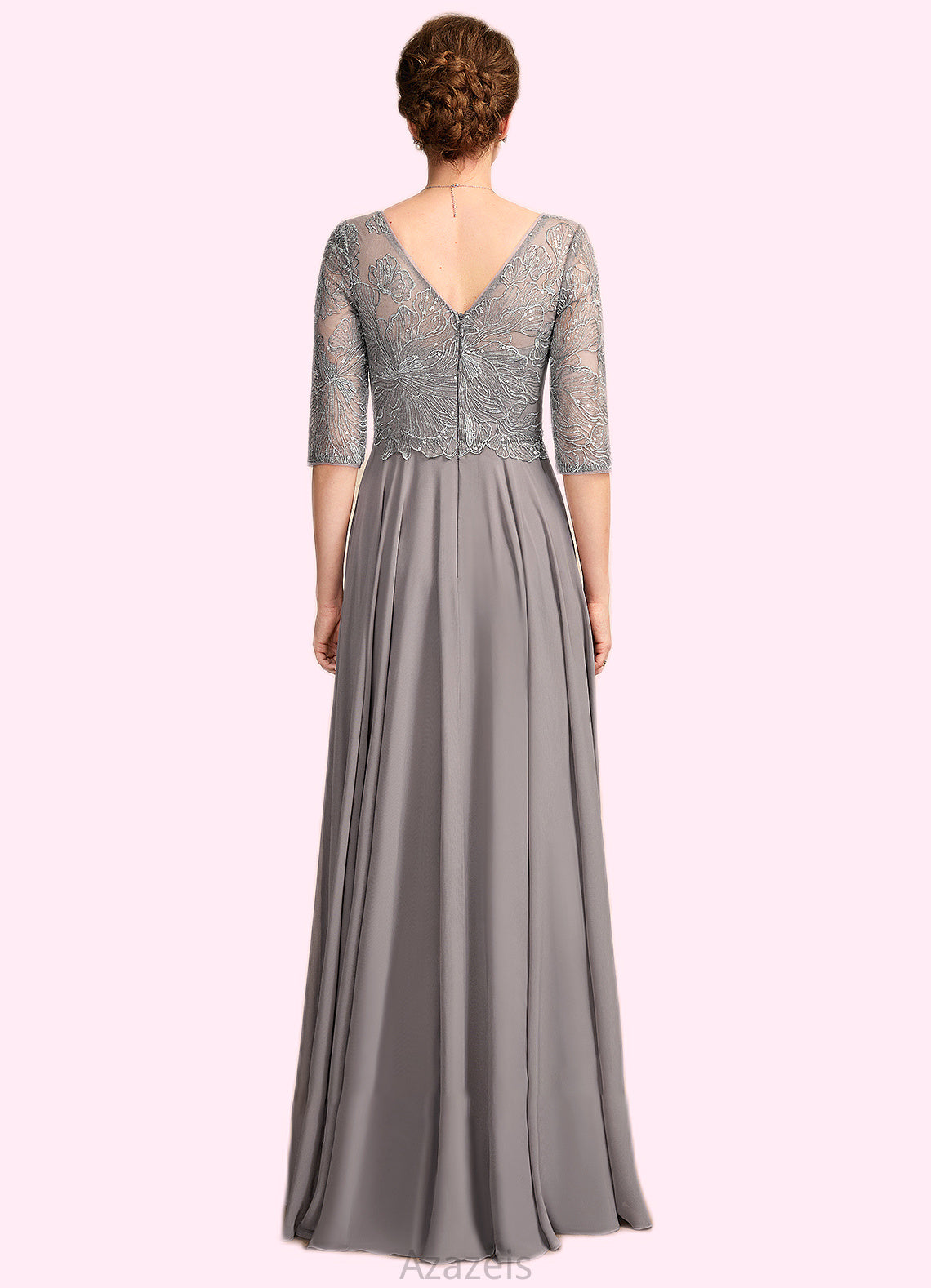 Gia A-Line V-neck Floor-Length Chiffon Lace Mother of the Bride Dress With Sequins DF126P0014999