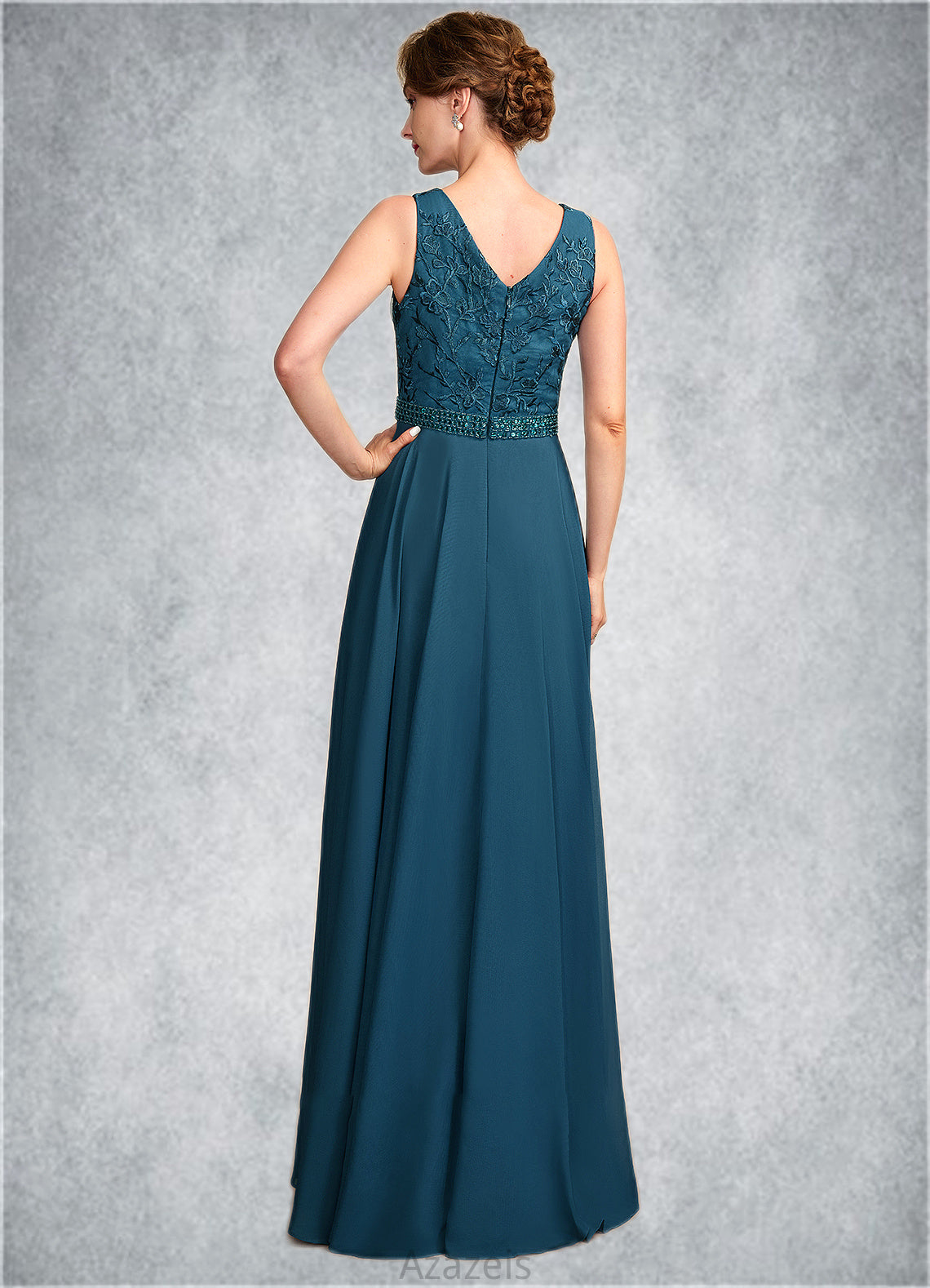 Vanessa A-Line V-neck Floor-Length Chiffon Lace Mother of the Bride Dress With Beading Sequins DF126P0015004