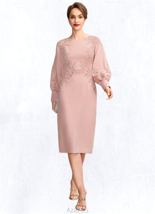 Val Sheath/Column Scoop Neck Knee-Length Chiffon Lace Mother of the Bride Dress With Beading Sequins DF126P0015020