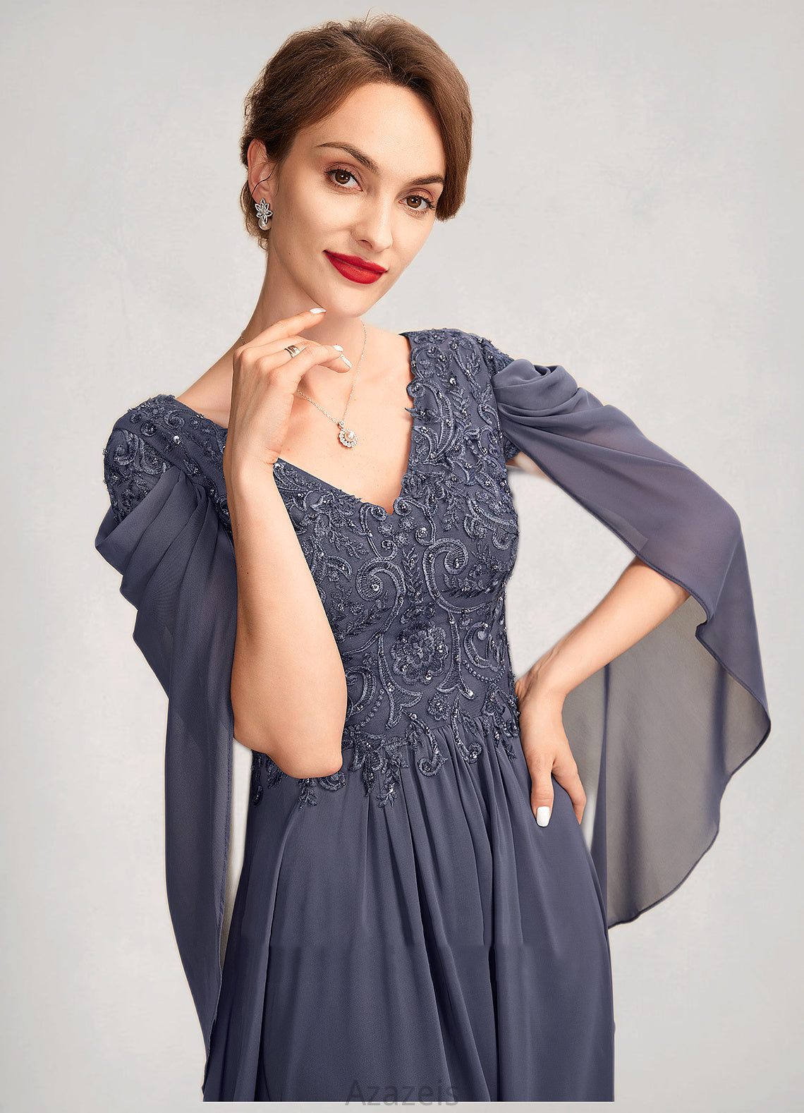 Sydnee A-Line V-neck Floor-Length Chiffon Lace Mother of the Bride Dress With Beading Sequins DF126P0015022