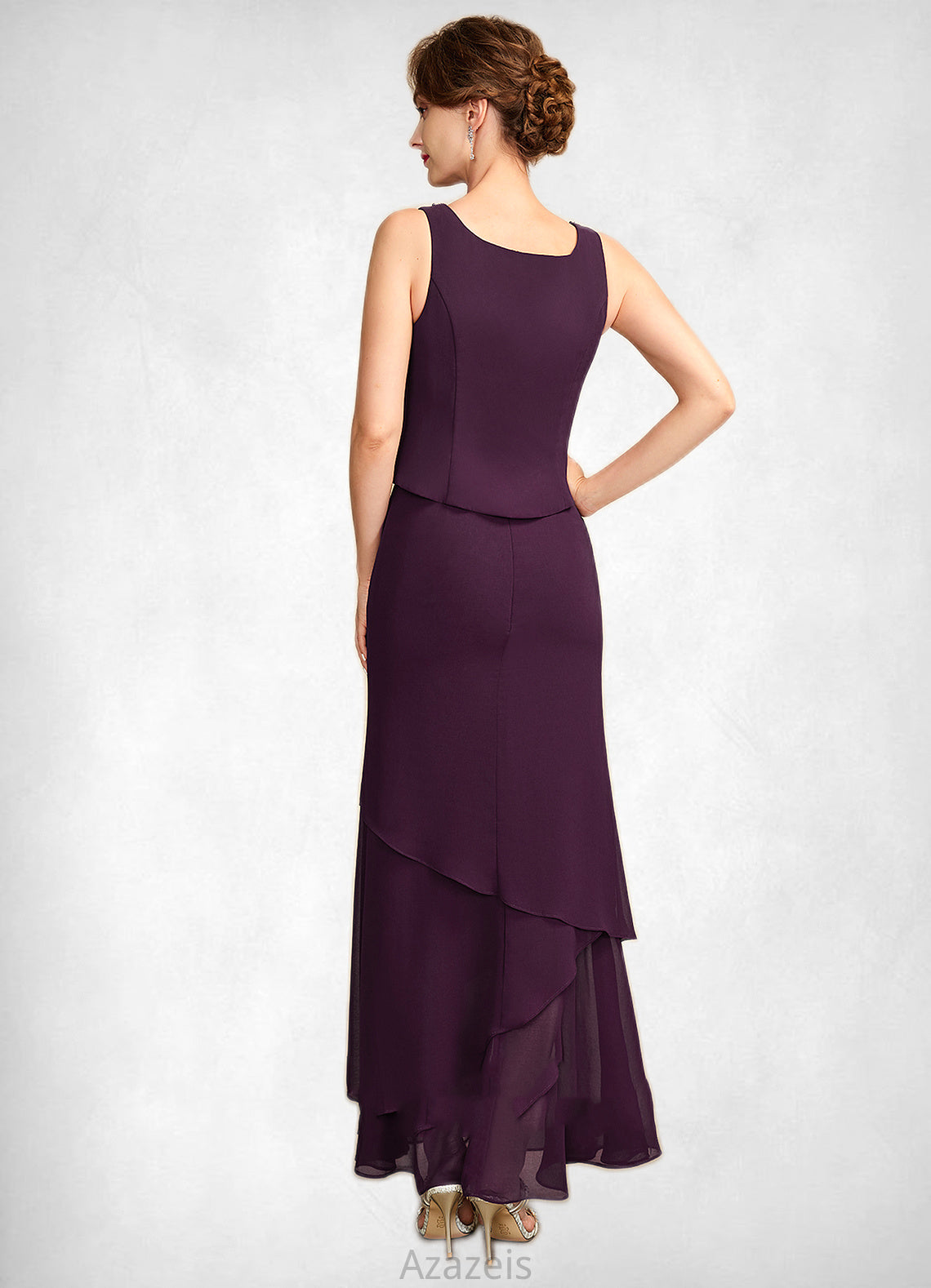 Sadie Sheath/Column Scoop Neck Ankle-Length Chiffon Mother of the Bride Dress With Beading Sequins DF126P0015024