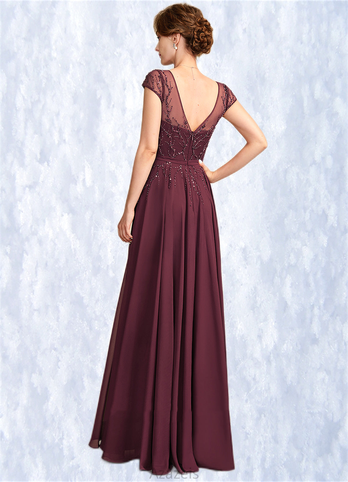 Kinsley A-Line V-neck Floor-Length Chiffon Mother of the Bride Dress With Beading Sequins DF126P0015028