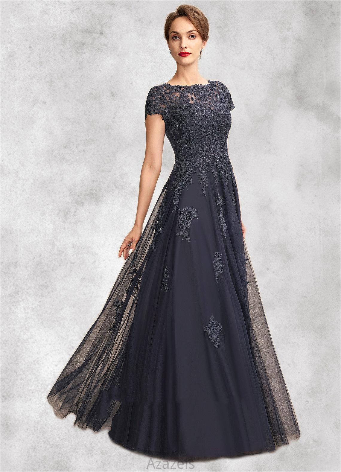 Sally A-Line Scoop Neck Floor-Length Tulle Lace Mother of the Bride Dress With Beading DF126P0015029