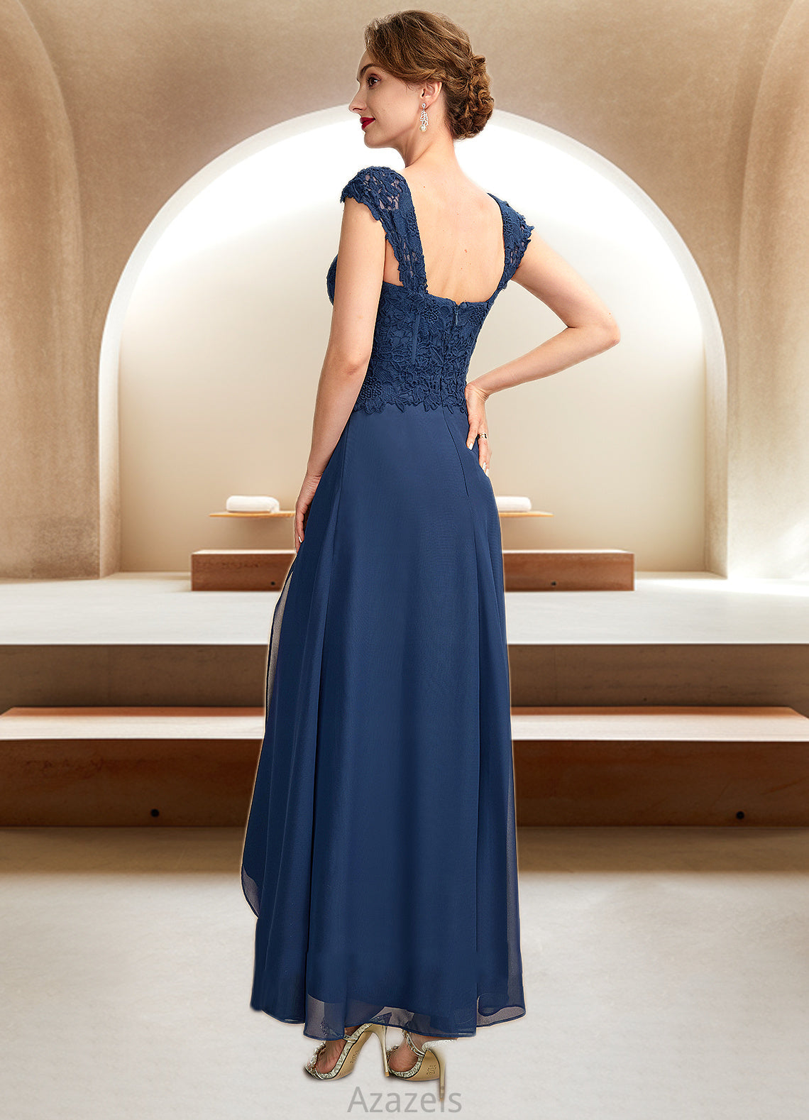 Lailah A-Line Square Neckline Asymmetrical Chiffon Lace Mother of the Bride Dress DF126P0015034