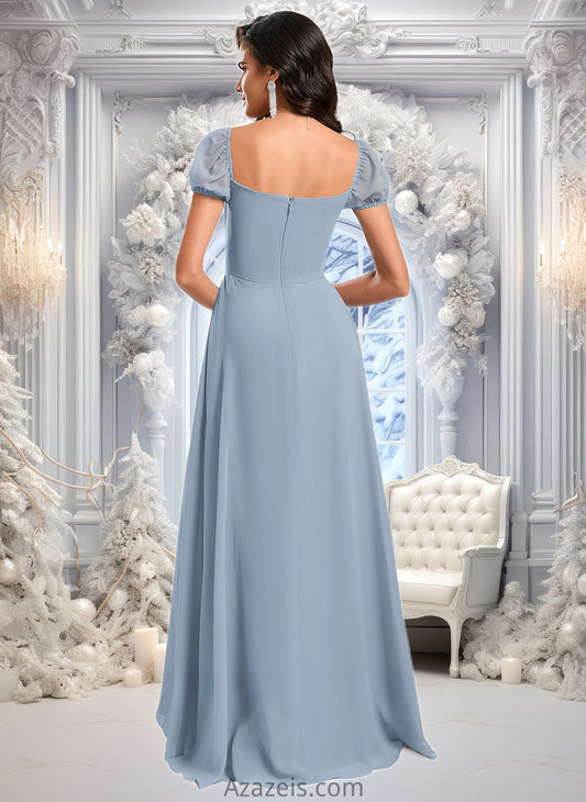 Veronica A-line Square Floor-Length Chiffon Prom Dresses With Ruffle DFP0025872