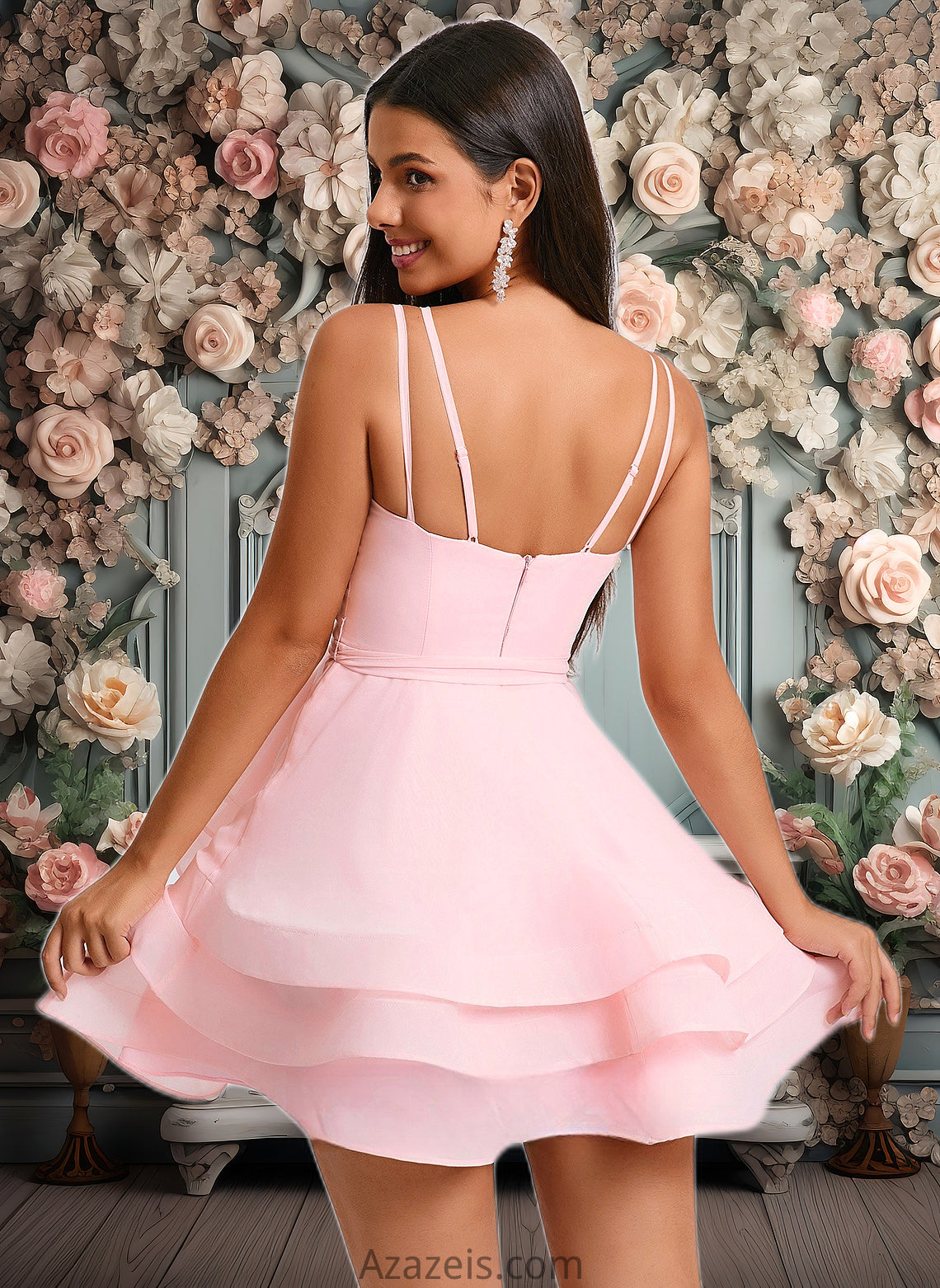 Laila A-line Scoop Mini Chiffon Homecoming Dress With Pleated DFP0025675