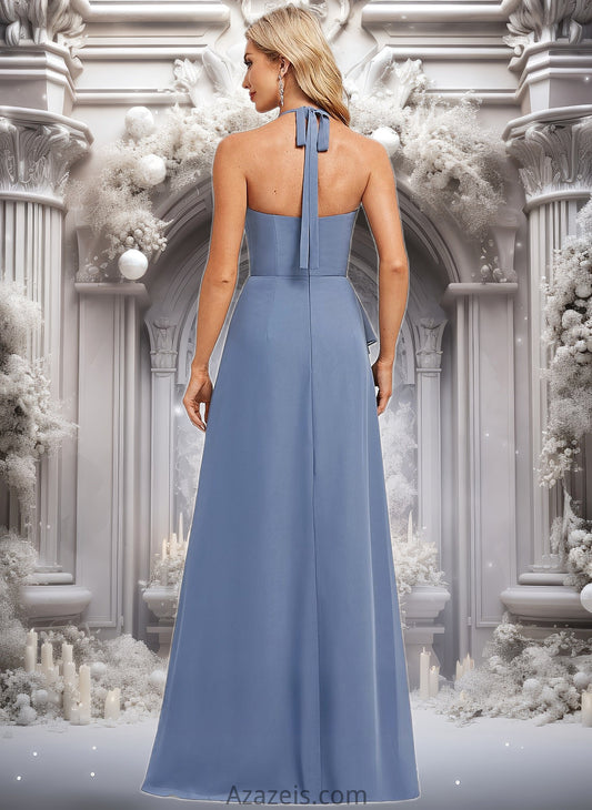 Shania A-line Halter Floor-Length Chiffon Bridesmaid Dress DFP0025799