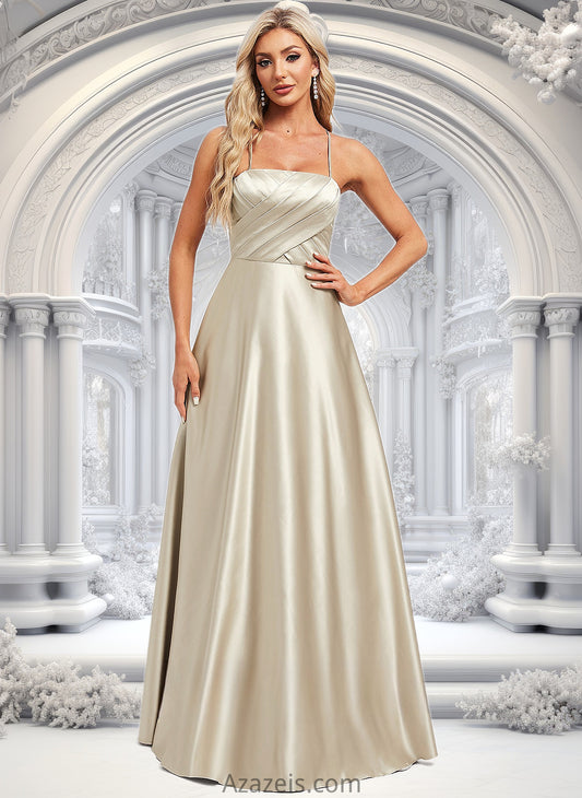 Kaiya A-line Square Floor-Length Satin Bridesmaid Dress DFP0025789