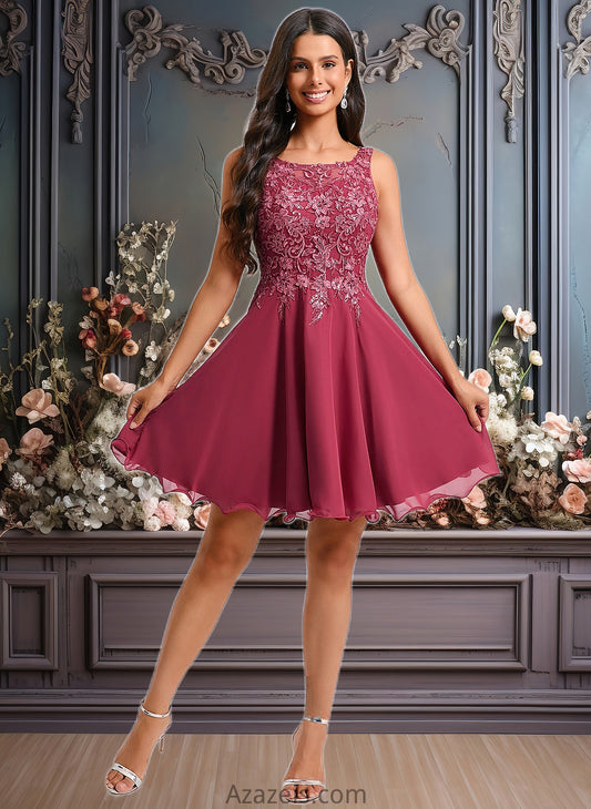 Jocelynn A-line Scoop Short Chiffon Homecoming Dress With Sequins Appliques Lace DFP0025681