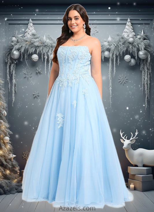 Yaritza Ball-Gown/Princess Straight Sweep Train Tulle Prom Dresses With Sequins Appliques Lace DFP0025864