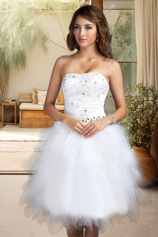 Delilah A-line Sweetheart Knee-Length Satin Tulle Homecoming Dress With Beading Cascading Ruffles Appliques Lace Sequins DFP0020598