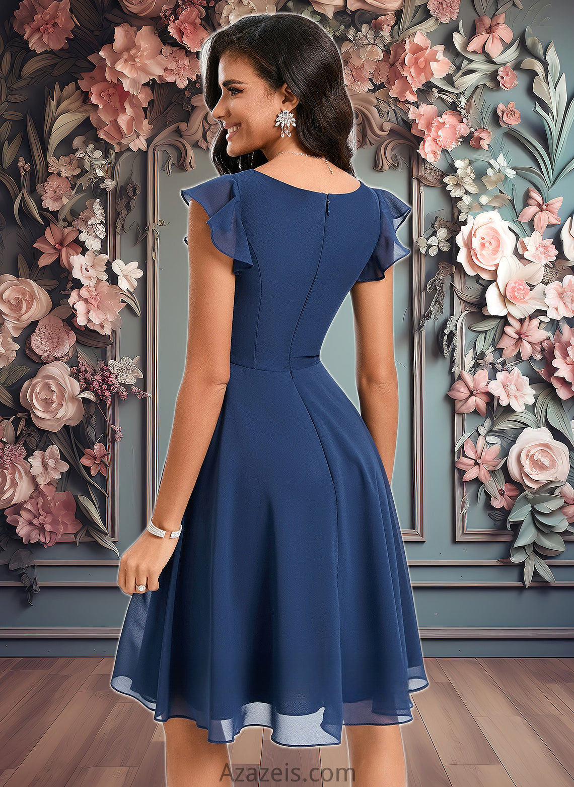 Simone A-line V-Neck Knee-Length Chiffon Homecoming Dress With Ruffle DFP0025684