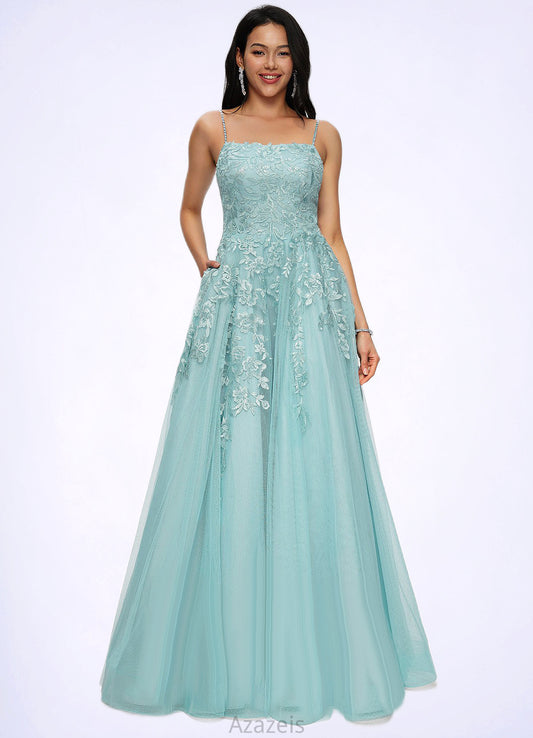 Delaney Ball-Gown/Princess Straight Floor-Length Tulle Prom Dresses With Appliques Lace Sequins DFP0022206