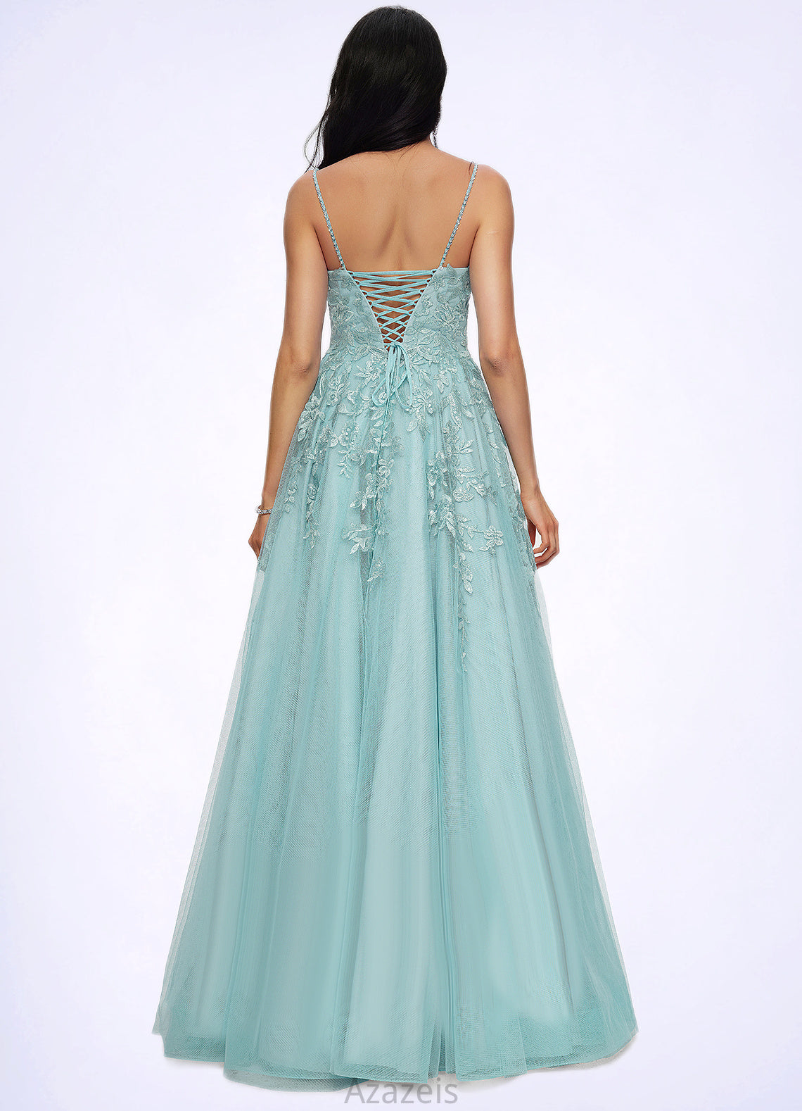 Delaney Ball-Gown/Princess Straight Floor-Length Tulle Prom Dresses With Appliques Lace Sequins DFP0022206