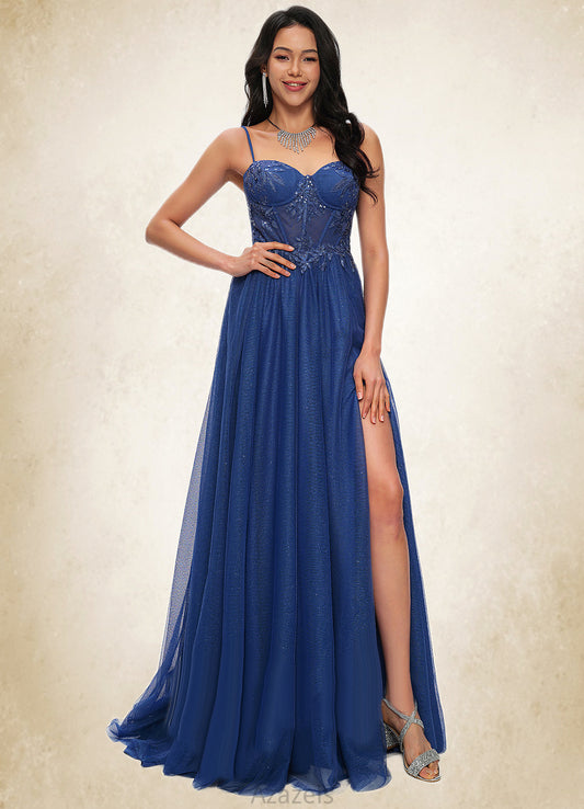 Kaliyah Ball-Gown/Princess Sweetheart Sweep Train Tulle Prom Dresses With Appliques Lace Sequins DFP0022210