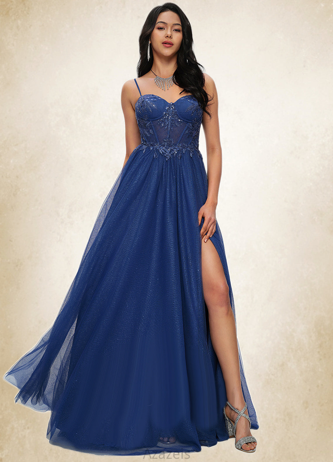 Kaliyah Ball-Gown/Princess Sweetheart Sweep Train Tulle Prom Dresses With Appliques Lace Sequins DFP0022210