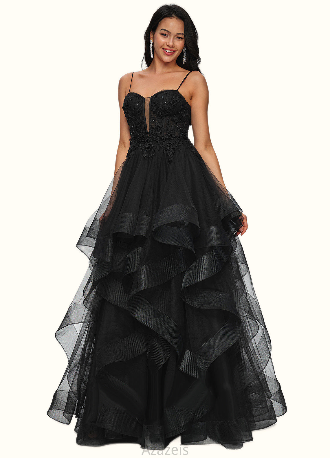 Stacy Ball-Gown/Princess Sweetheart Floor-Length Tulle Prom Dresses With Appliques Lace Sequins DFP0022220