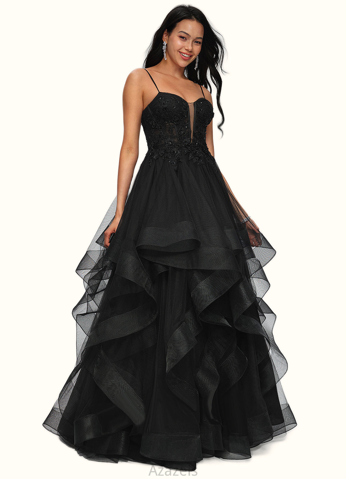 Stacy Ball-Gown/Princess Sweetheart Floor-Length Tulle Prom Dresses With Appliques Lace Sequins DFP0022220