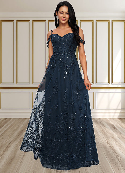 Ann A-line V-Neck Floor-Length Lace Prom Dresses With Sequins DFP0022222