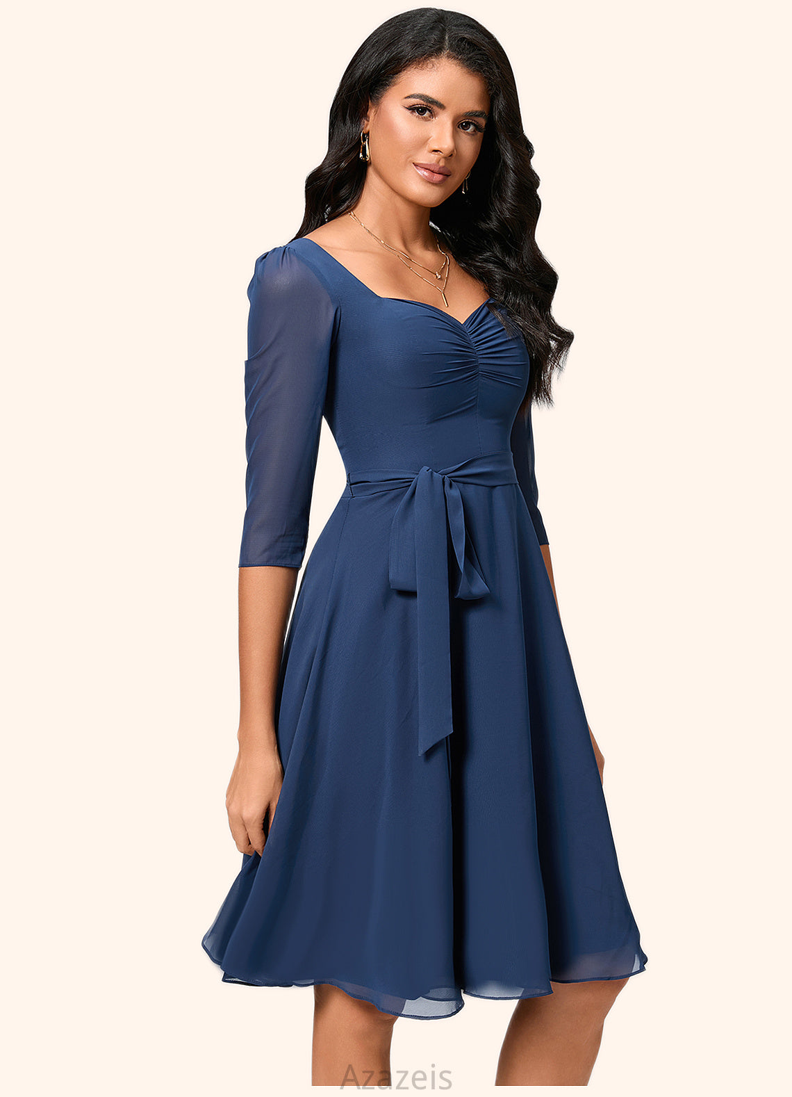 Kasey A-line V-Neck Knee-Length Chiffon Cocktail Dress With Ruffle DFP0022333