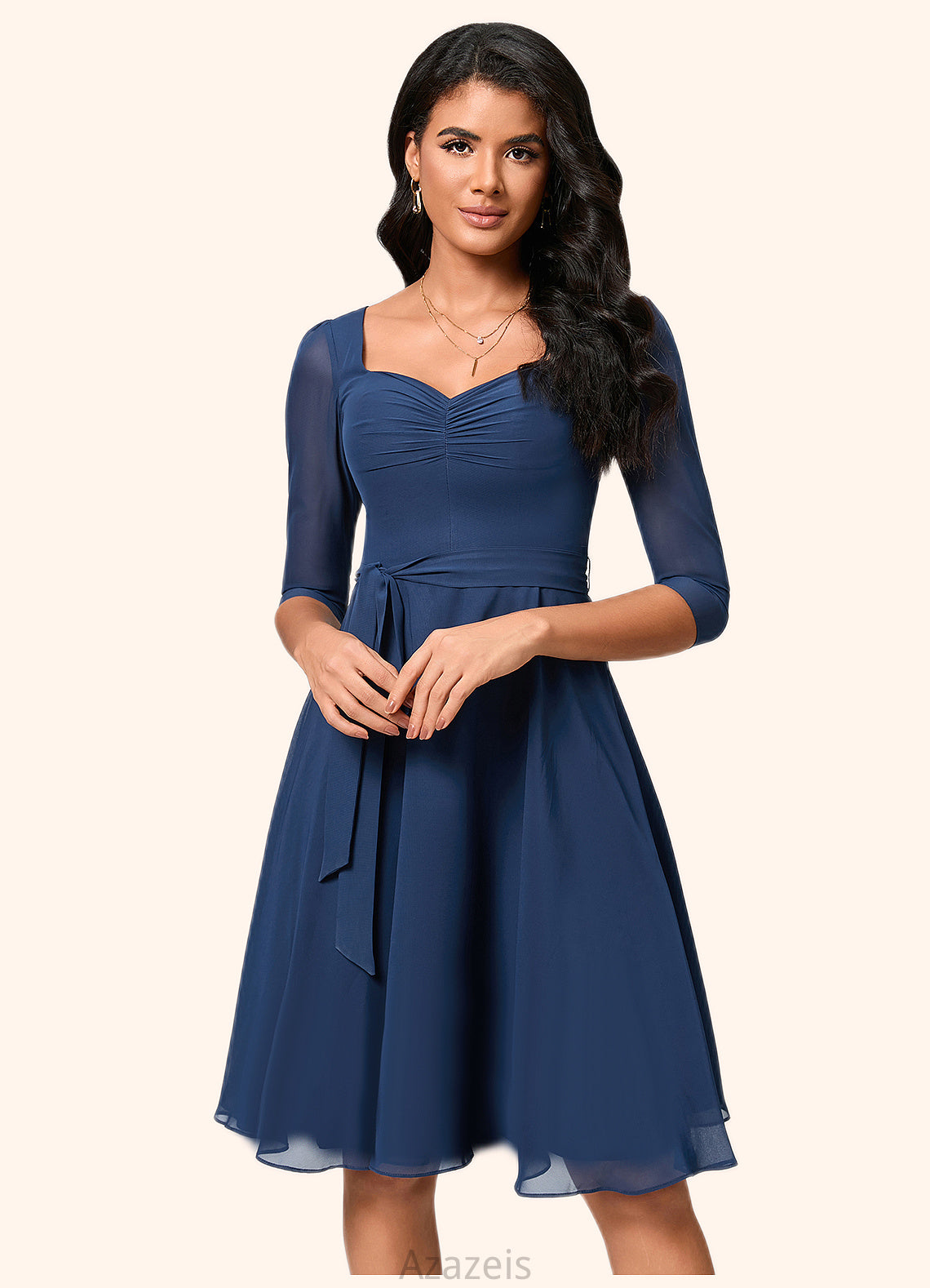 Kasey A-line V-Neck Knee-Length Chiffon Cocktail Dress With Ruffle DFP0022333