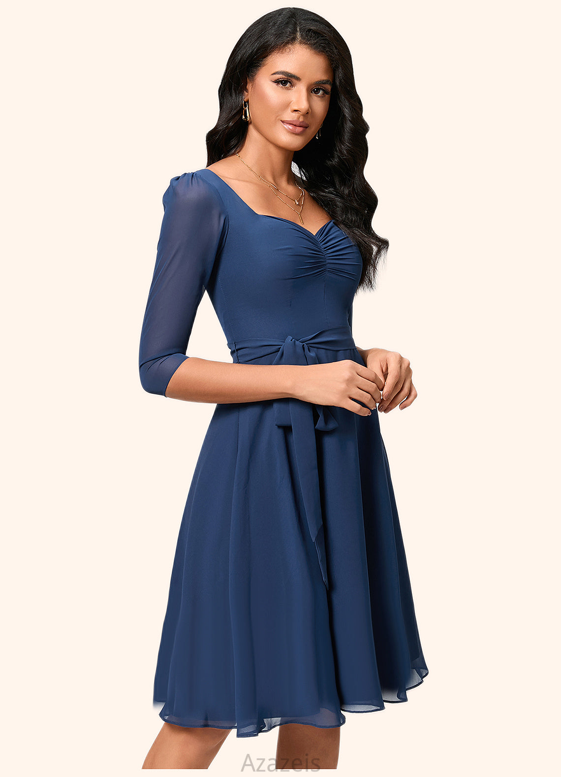 Kasey A-line V-Neck Knee-Length Chiffon Cocktail Dress With Ruffle DFP0022333