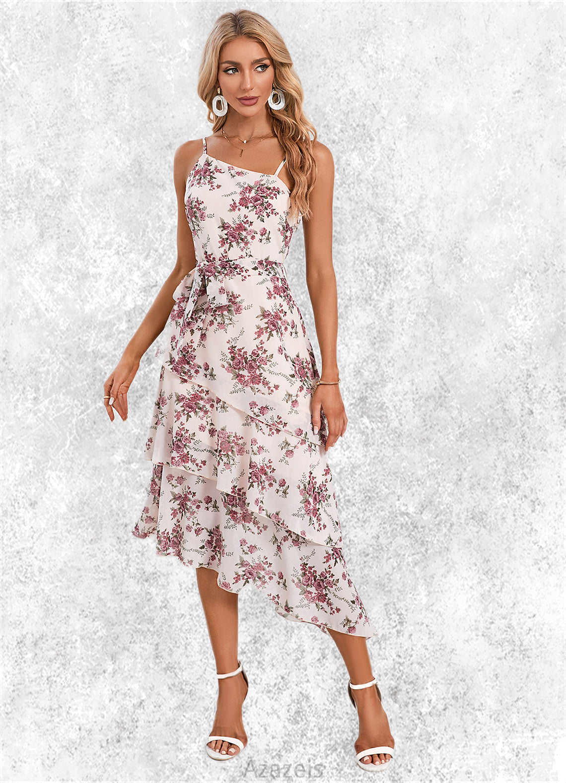 Adyson Floral Print Asymmetrical Elegant A-line Chiffon Asymmetrical Dresses DFP0022338