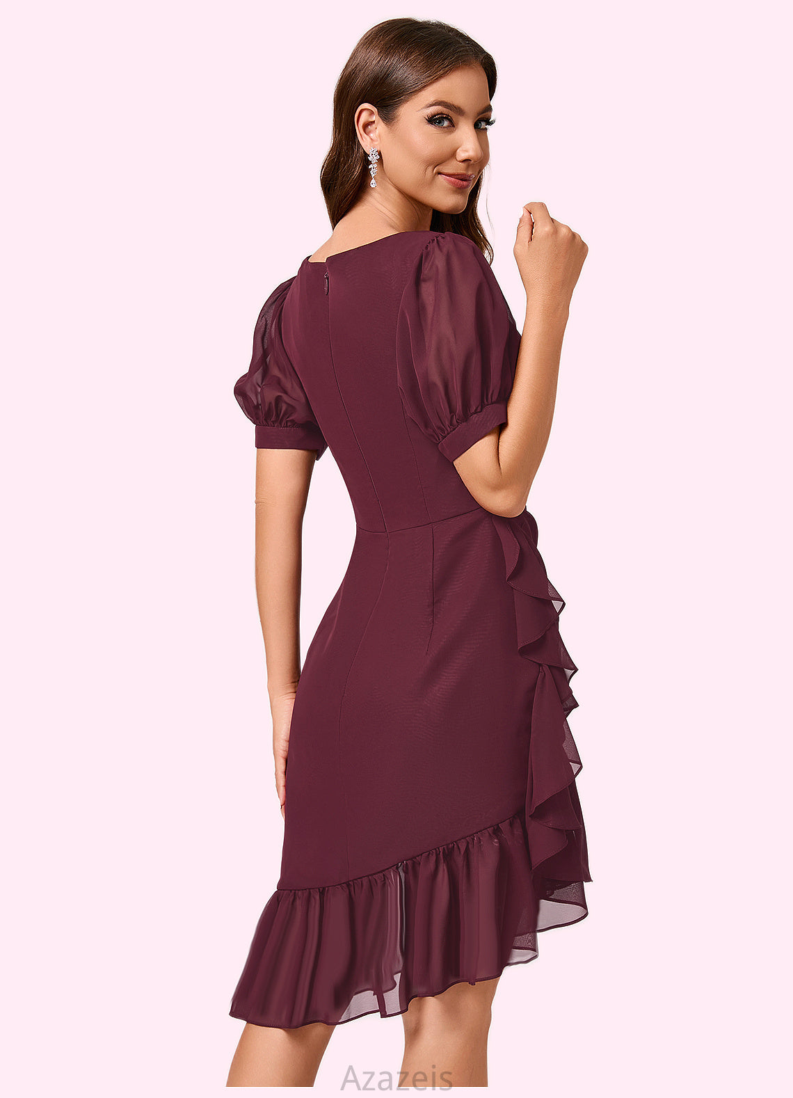 Madelynn Sheath/Column V-Neck Asymmetrical Chiffon Cocktail Dress With Cascading Ruffles Ruffle DFP0022339