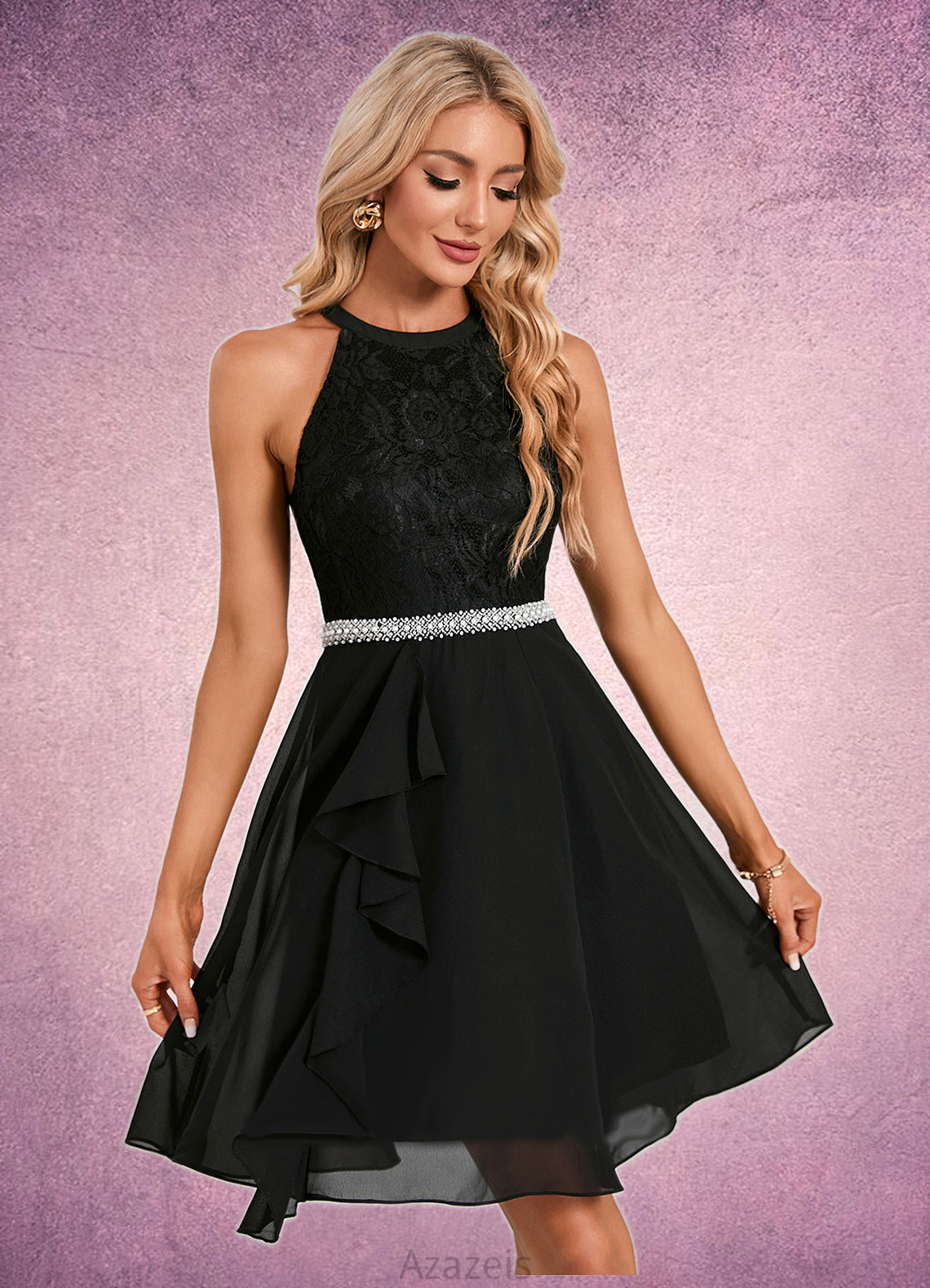 Nola Beading Scoop Elegant A-line Chiffon Mini Dresses DFP0022354