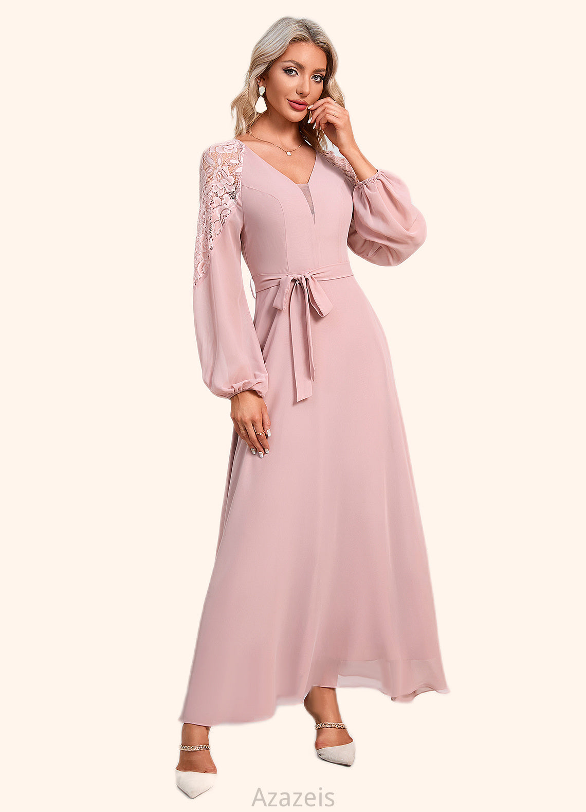 Janae V-Neck Elegant A-line Chiffon Dresses DFP0022360