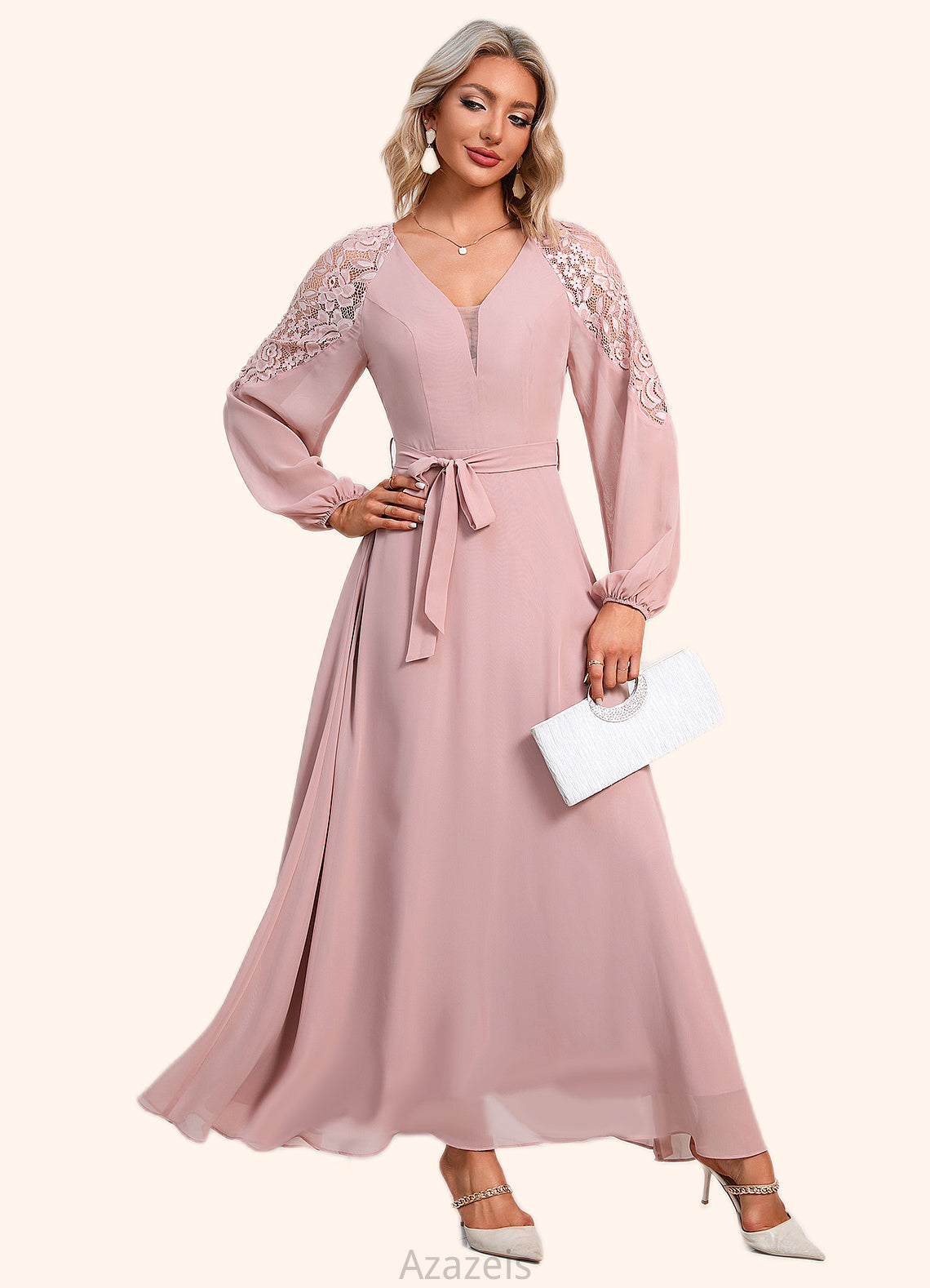 Janae V-Neck Elegant A-line Chiffon Dresses DFP0022360