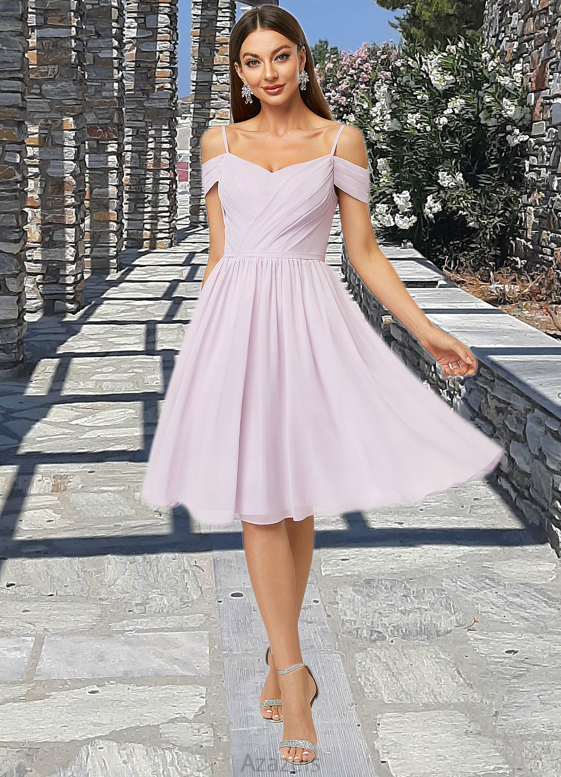 Kamryn A-line V-Neck Knee-Length Chiffon Cocktail Dress With Pleated DFP0022367