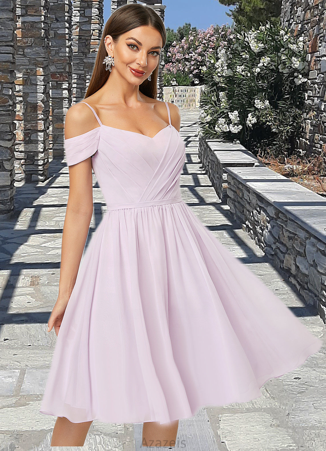 Kamryn A-line V-Neck Knee-Length Chiffon Cocktail Dress With Pleated DFP0022367