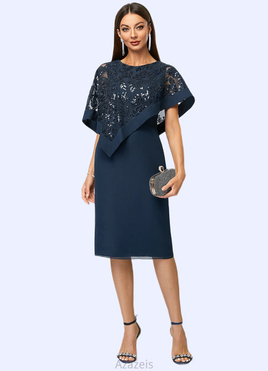 Avery Sheath/Column Scoop Knee-Length Chiffon Lace Cocktail Dress With Sequins DFP0022399