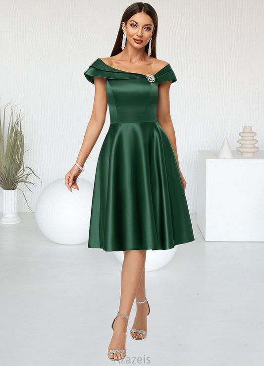 Anabella A-line Asymmetrical Knee-Length Satin Cocktail Dress With Rhinestone Crystal Brooch DFP0022407
