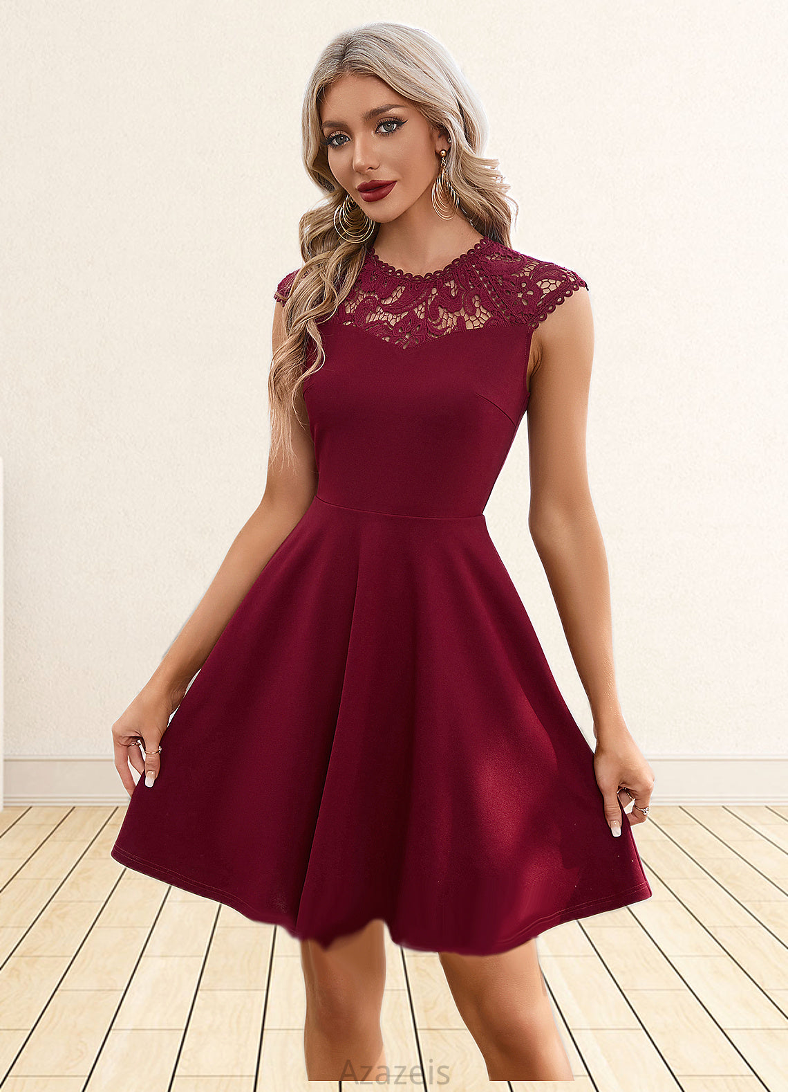 Celeste Appliques Lace Scoop Elegant A-line Polyester Mini Dresses DFP0022418