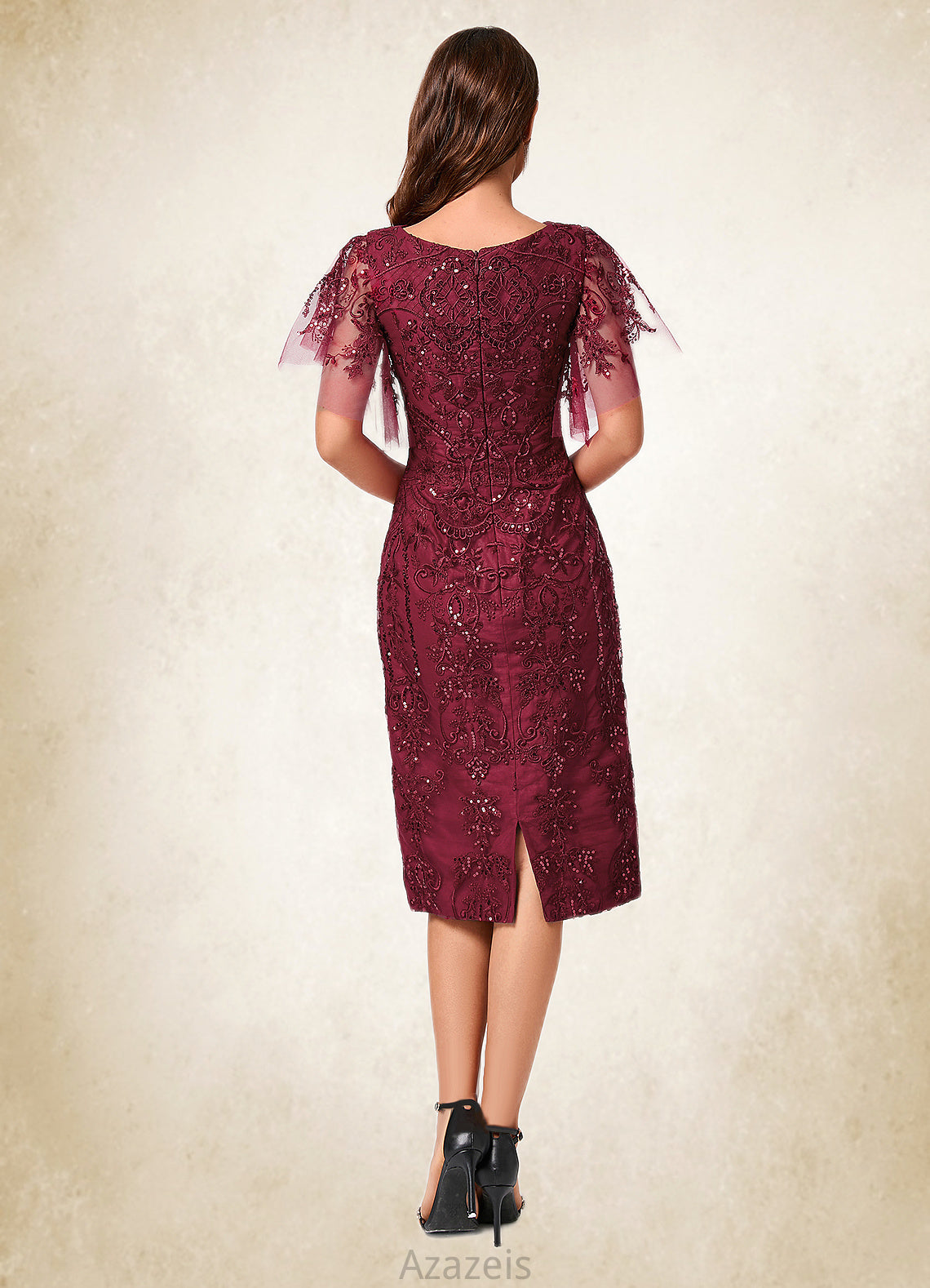 Hillary A-line Off the Shoulder Knee-Length Lace Sequin Cocktail Dress With Sequins DFP0022420