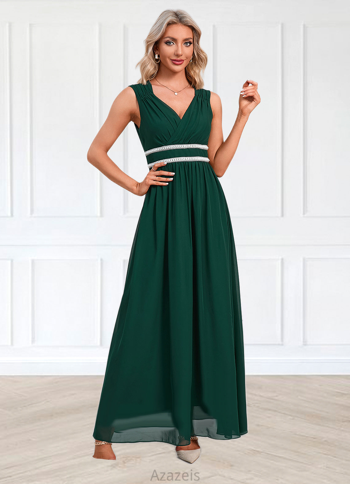 Janey Beading Ruffle V-Neck Elegant A-line Chiffon Maxi Dresses DFP0022431