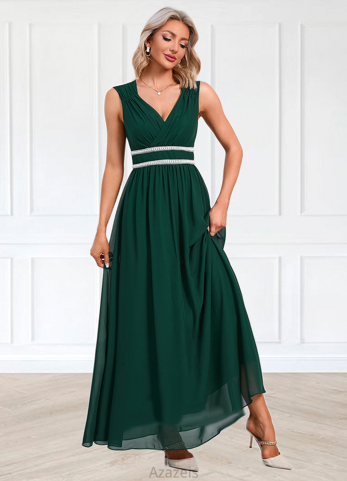 Janey Beading Ruffle V-Neck Elegant A-line Chiffon Maxi Dresses DFP0022431