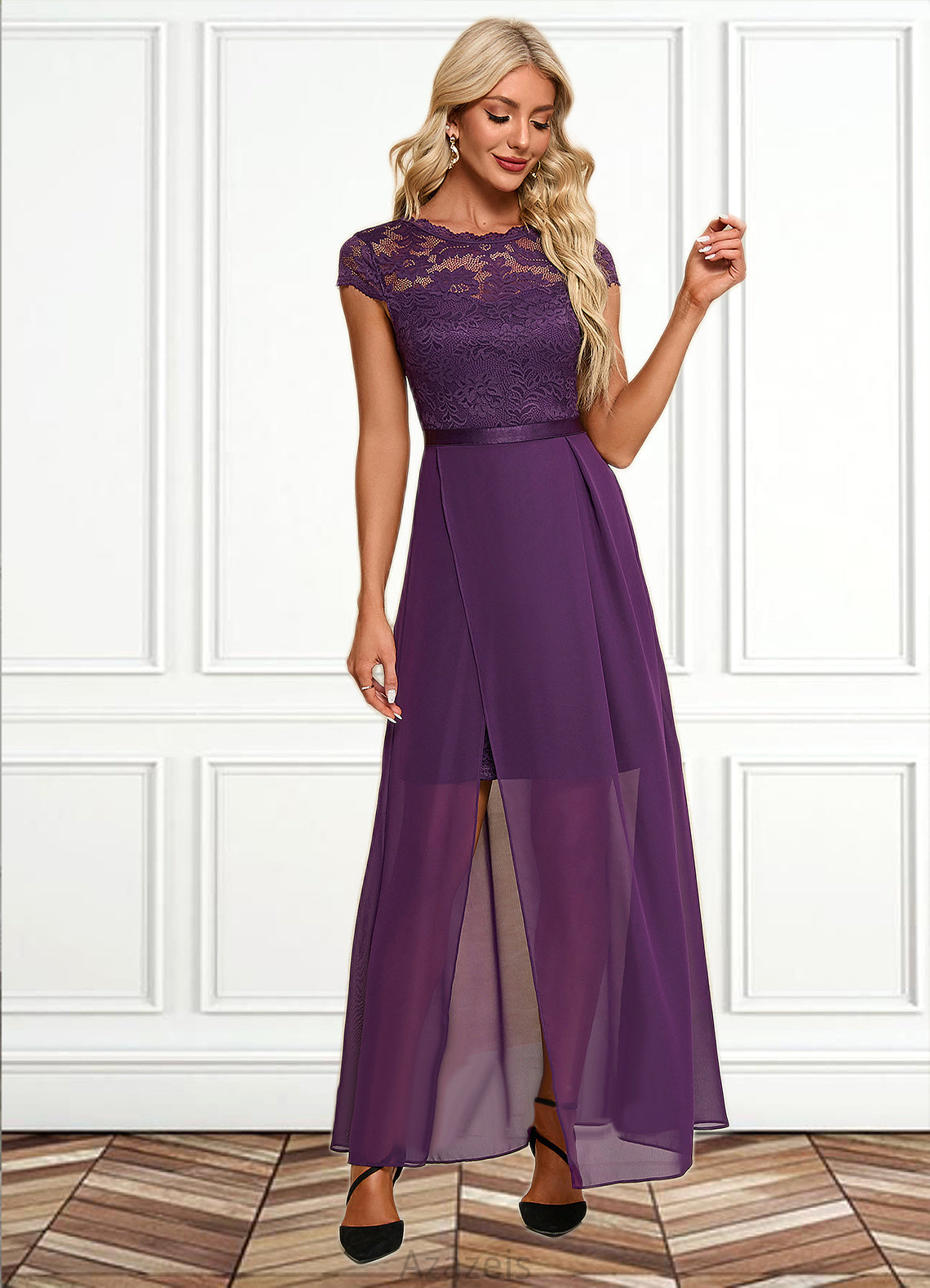 Rebecca Illusion Elegant A-line Chiffon Lace Maxi Dresses DFP0022451