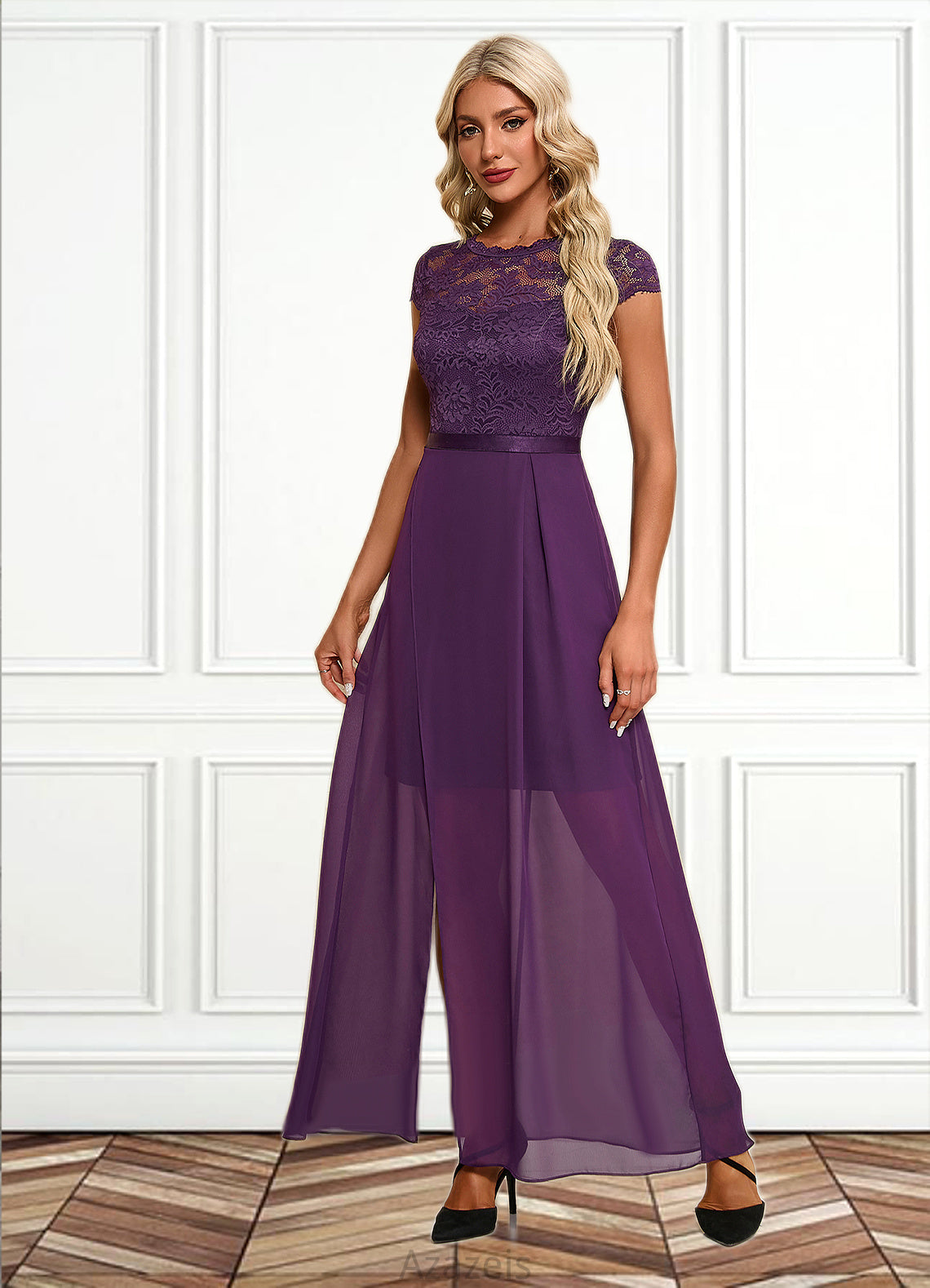 Rebecca Illusion Elegant A-line Chiffon Lace Maxi Dresses DFP0022451