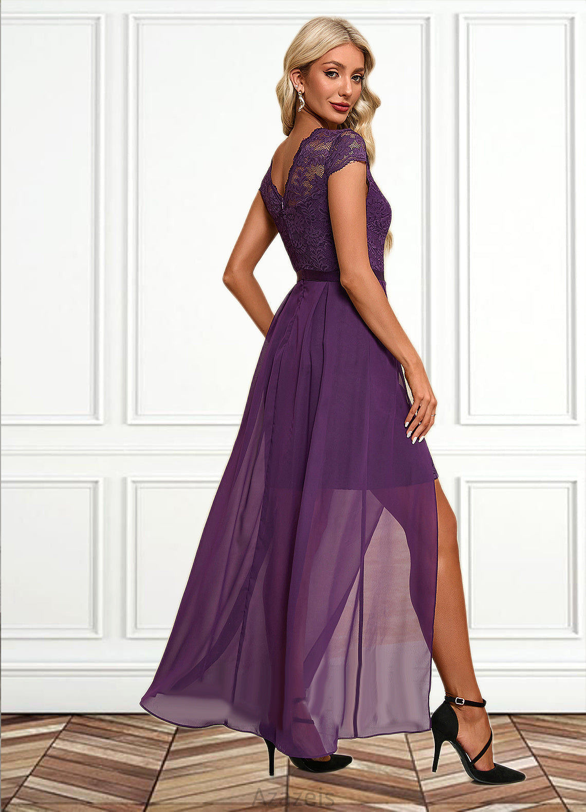 Rebecca Illusion Elegant A-line Chiffon Lace Maxi Dresses DFP0022451